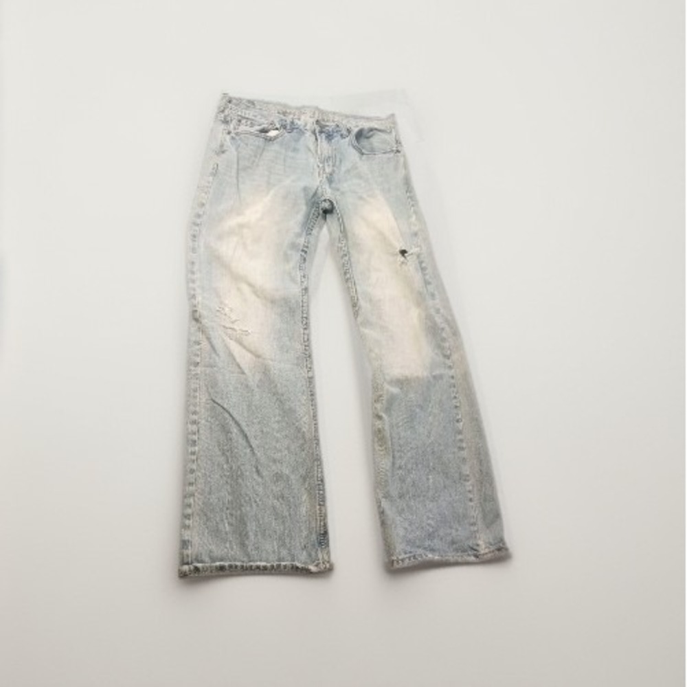 VTG American Eagle Low Rise Boot Jeans Mens Fit 32x30 Light Wash Blue Distressed